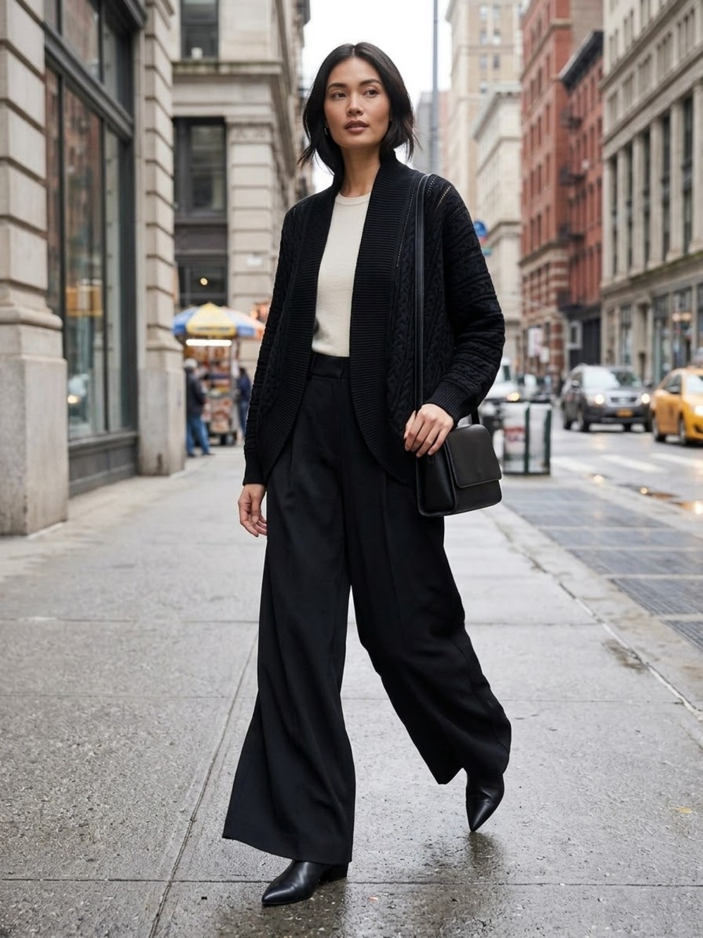 Black Open-Front Knit Cardigan - Elegant Everyday Layer One Size
